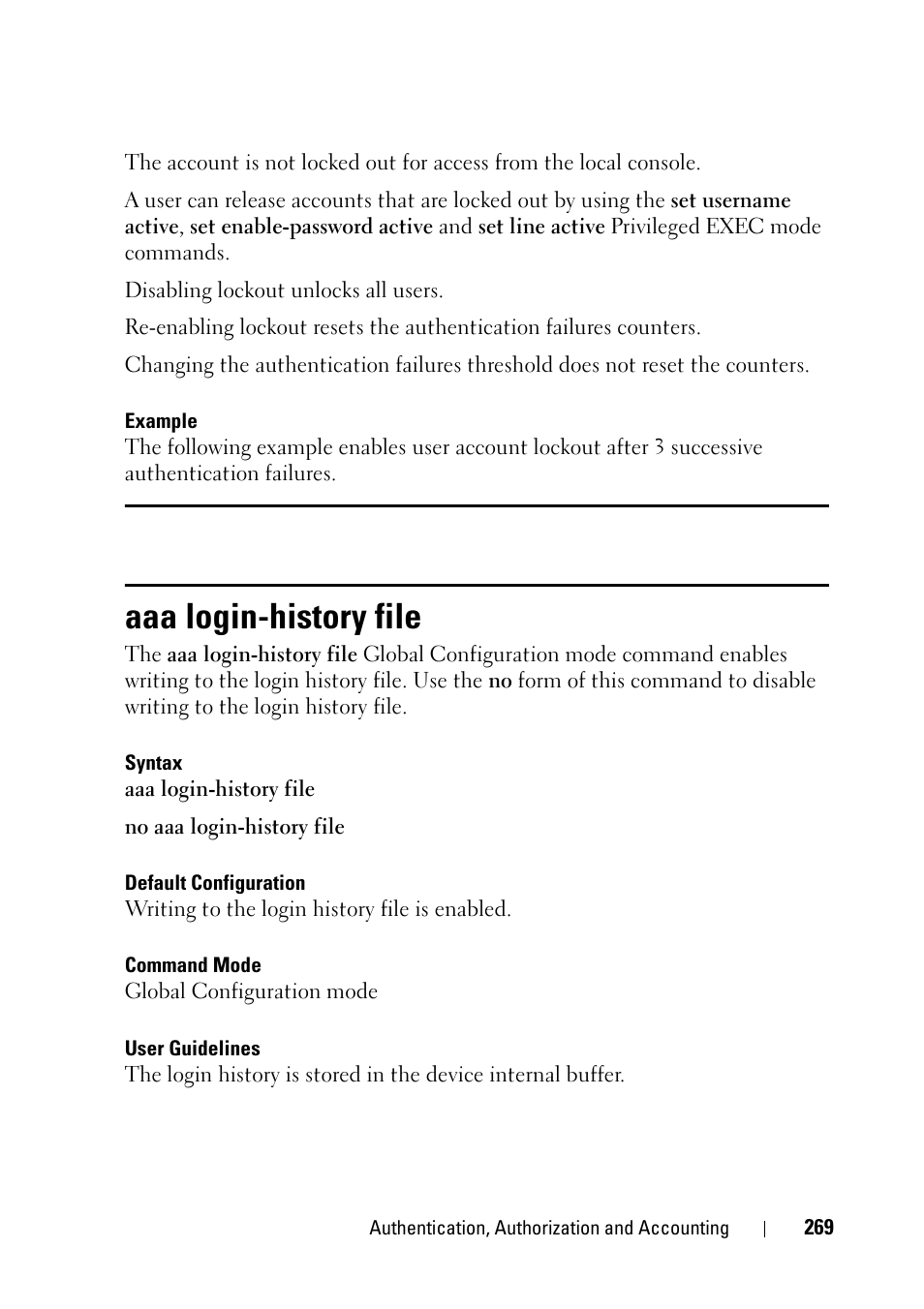 Aaa login-history file | Dell PowerEdge VRTX User Manual | Page 269 / 832