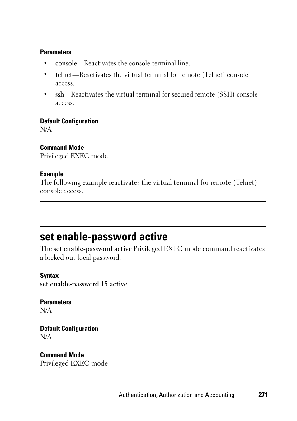 Set enable-password active | Dell PowerEdge VRTX User Manual | Page 271 / 832