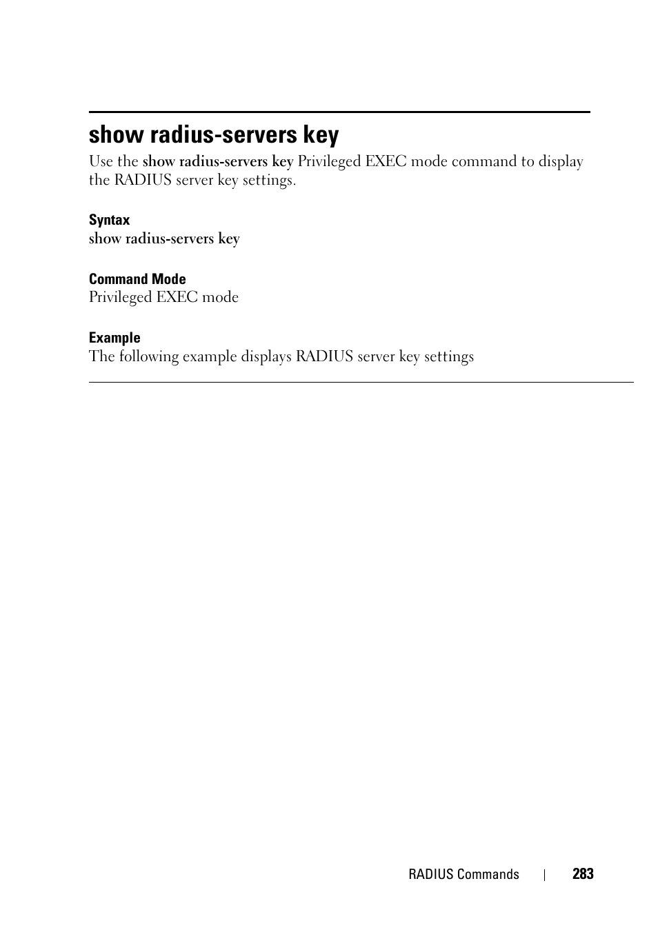 Show radius-servers key | Dell PowerEdge VRTX User Manual | Page 283 / 832