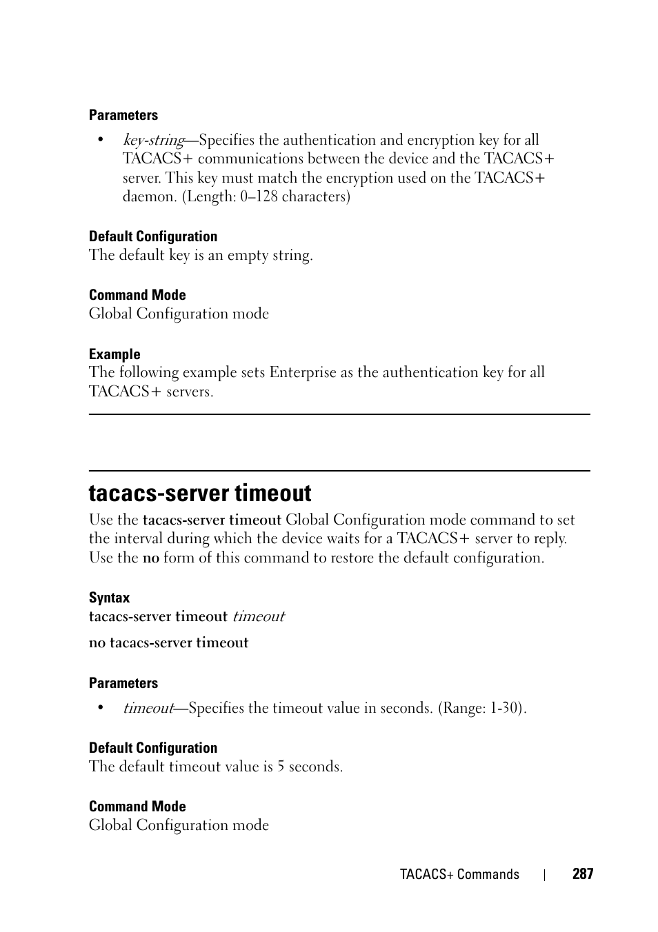 Tacacs-server timeout | Dell PowerEdge VRTX User Manual | Page 287 / 832
