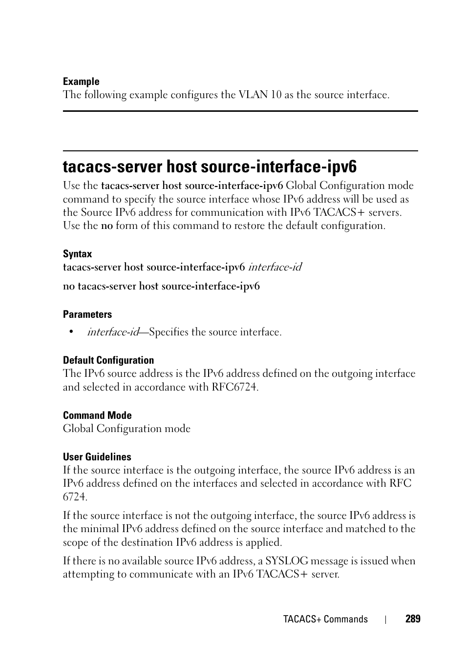 Tacacs-server host source-interface-ipv6 | Dell PowerEdge VRTX User Manual | Page 289 / 832