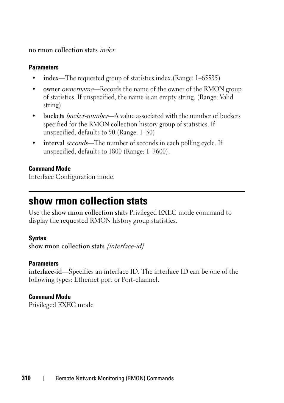 Show rmon collection stats | Dell PowerEdge VRTX User Manual | Page 310 / 832