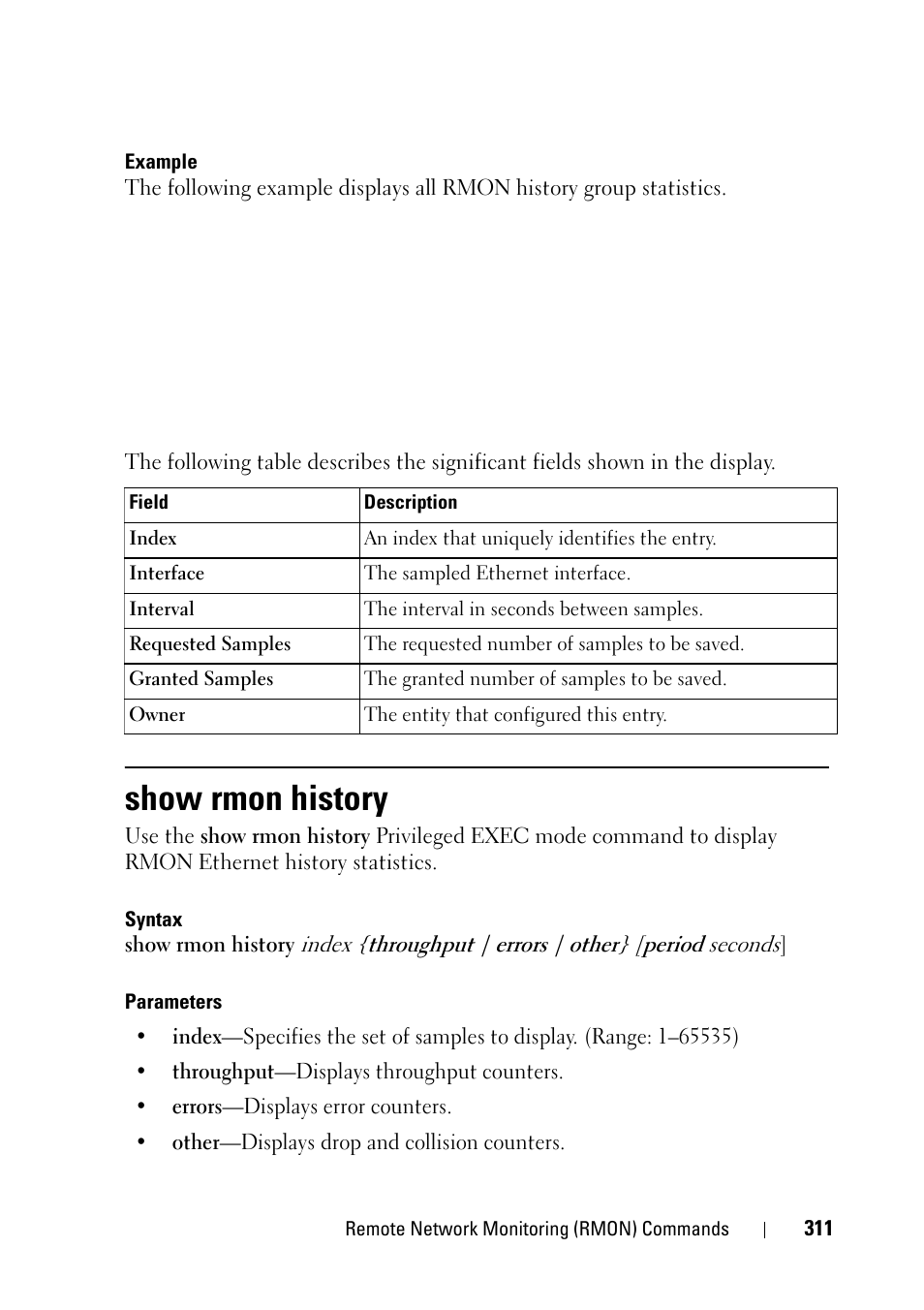 Show rmon history | Dell PowerEdge VRTX User Manual | Page 311 / 832