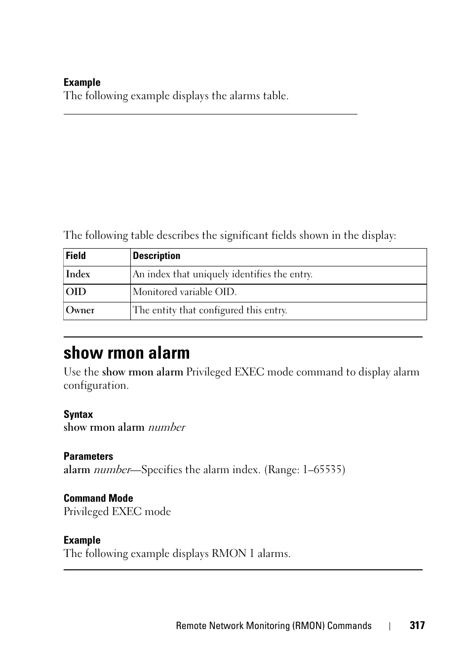 Show rmon alarm | Dell PowerEdge VRTX User Manual | Page 317 / 832