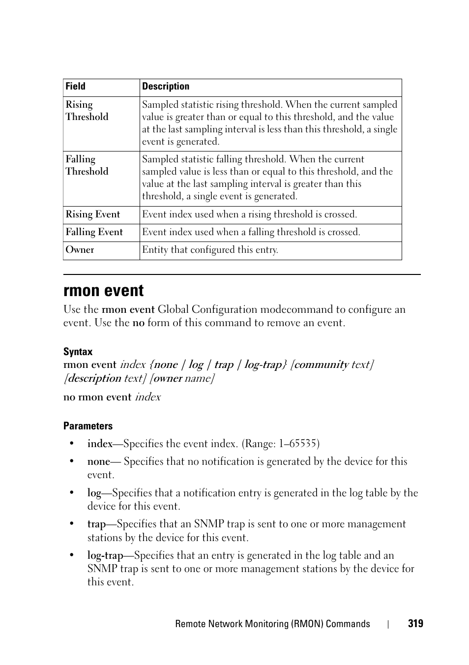 Rmon event | Dell PowerEdge VRTX User Manual | Page 319 / 832