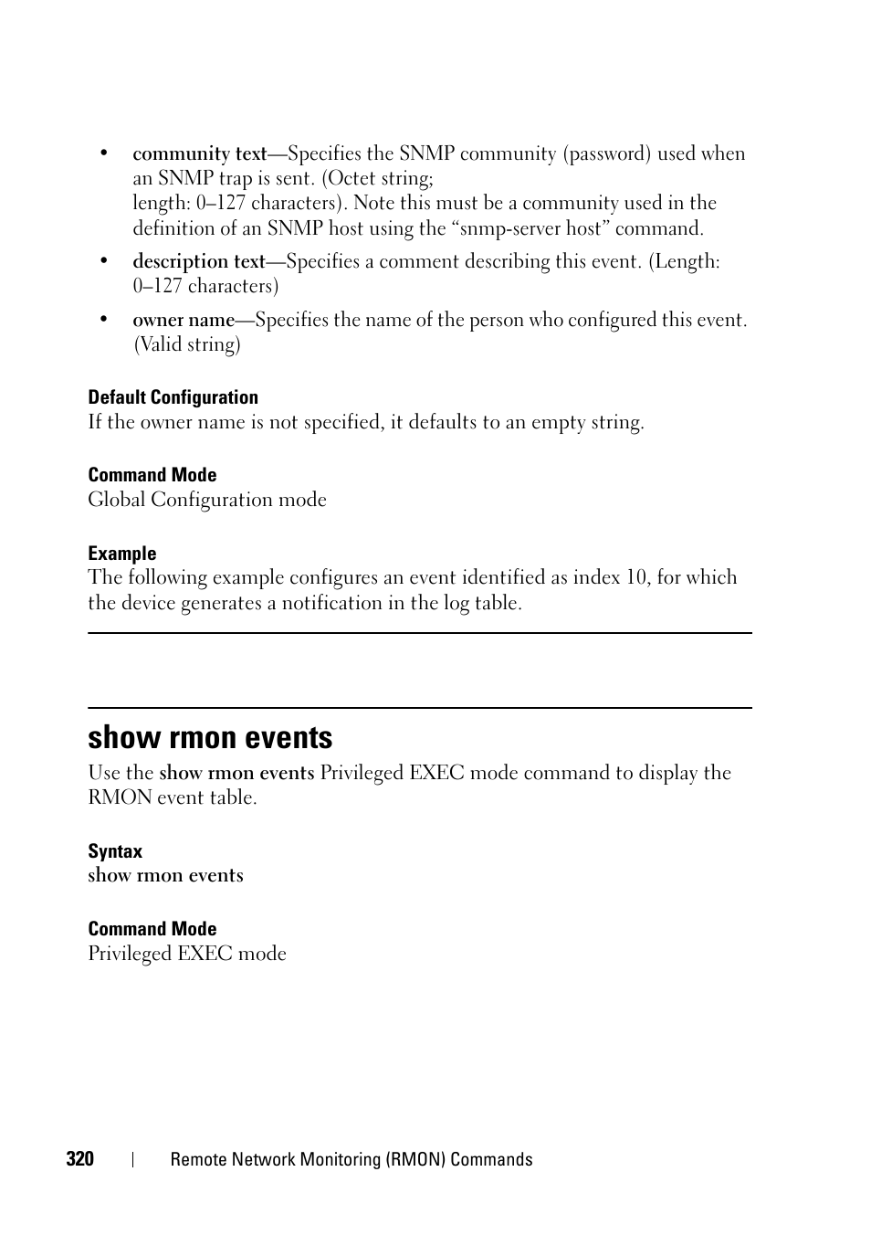 Show rmon events | Dell PowerEdge VRTX User Manual | Page 320 / 832