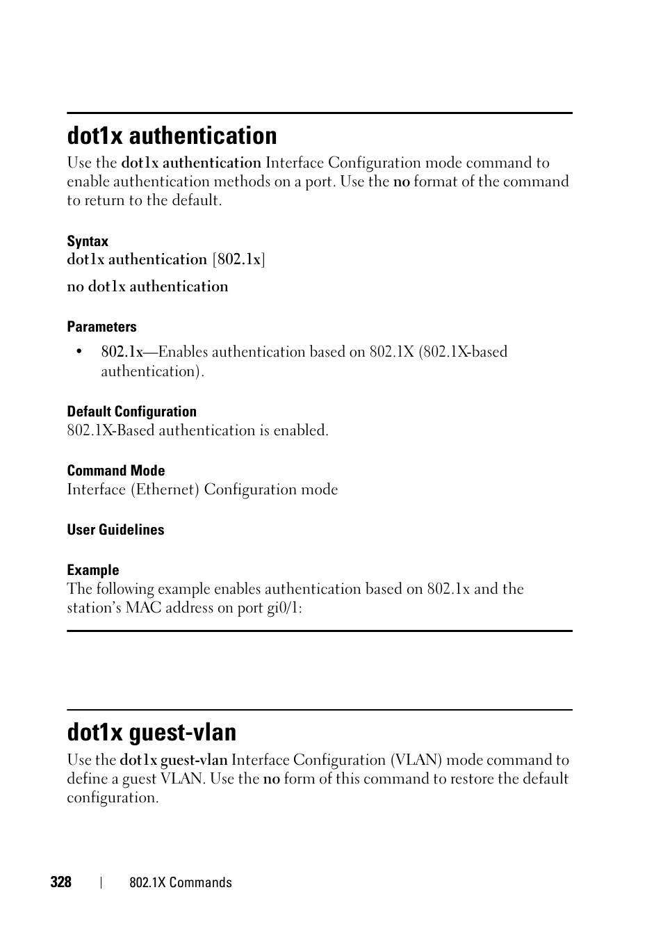 Dot1x authentication, Dot1x guest-vlan | Dell PowerEdge VRTX User Manual | Page 328 / 832