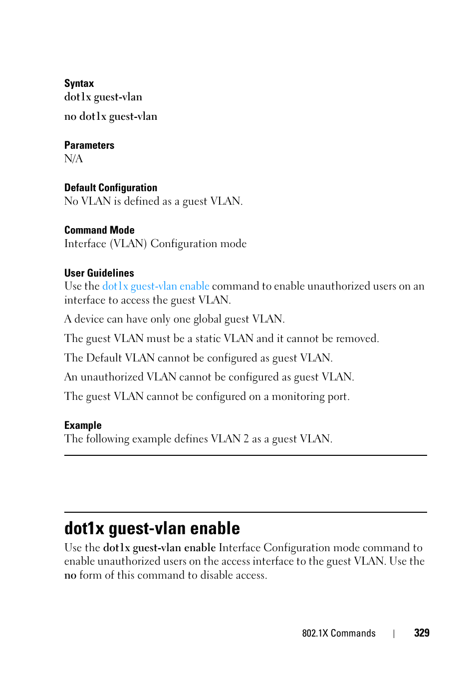 Dot1x guest-vlan enable | Dell PowerEdge VRTX User Manual | Page 329 / 832