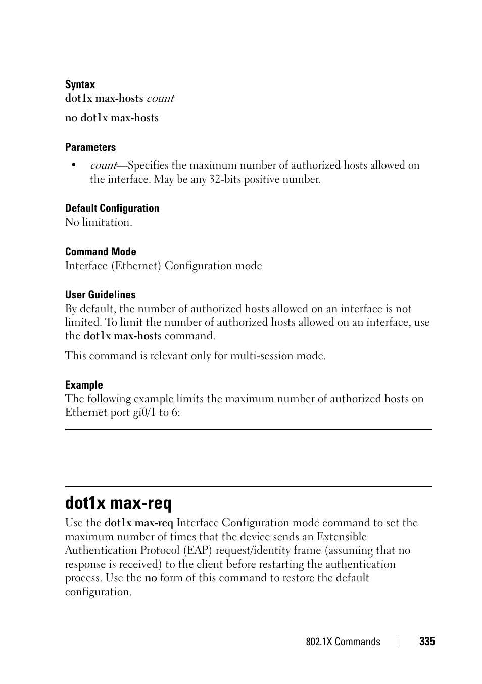 Dot1x max-req | Dell PowerEdge VRTX User Manual | Page 335 / 832