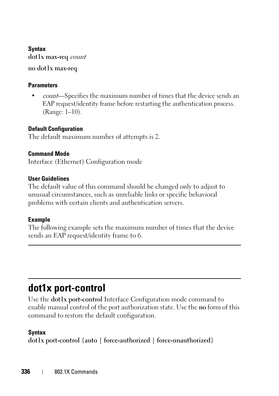 Dot1x port-control, Dot1x, Port-control | To force-unauthor | Dell PowerEdge VRTX User Manual | Page 336 / 832