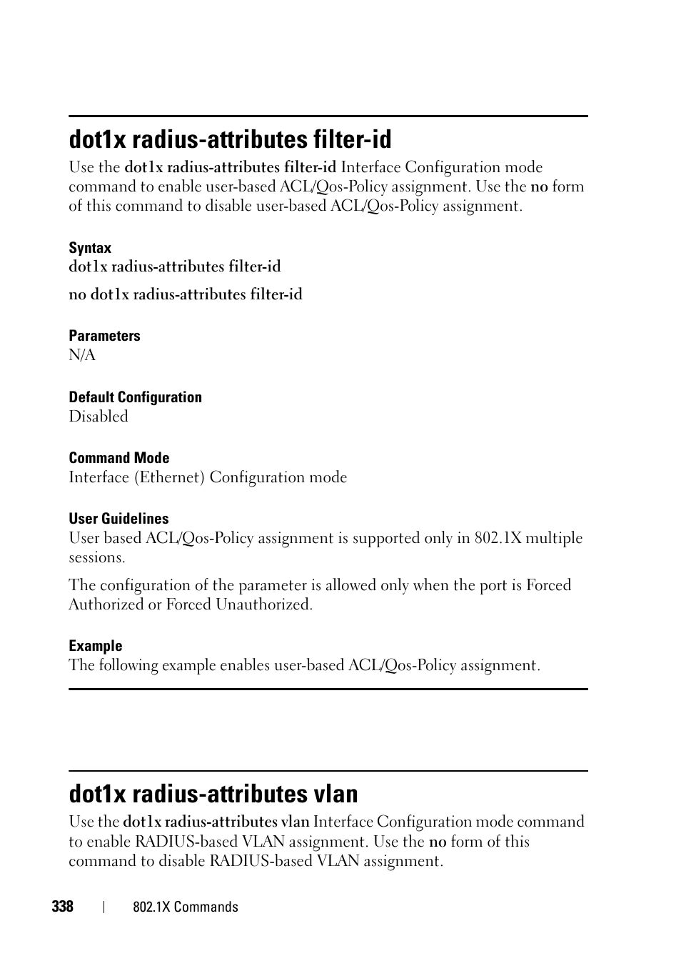 Dot1x radius-attributes filter-id, Dot1x radius-attributes vlan, E the | Command | Dell PowerEdge VRTX User Manual | Page 338 / 832