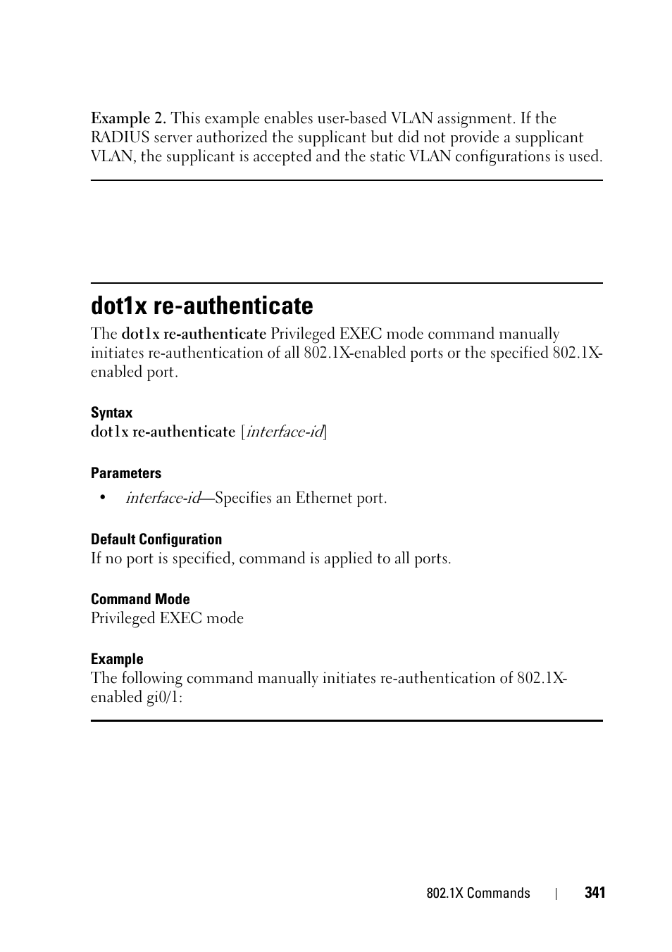 Dot1x re-authenticate | Dell PowerEdge VRTX User Manual | Page 341 / 832