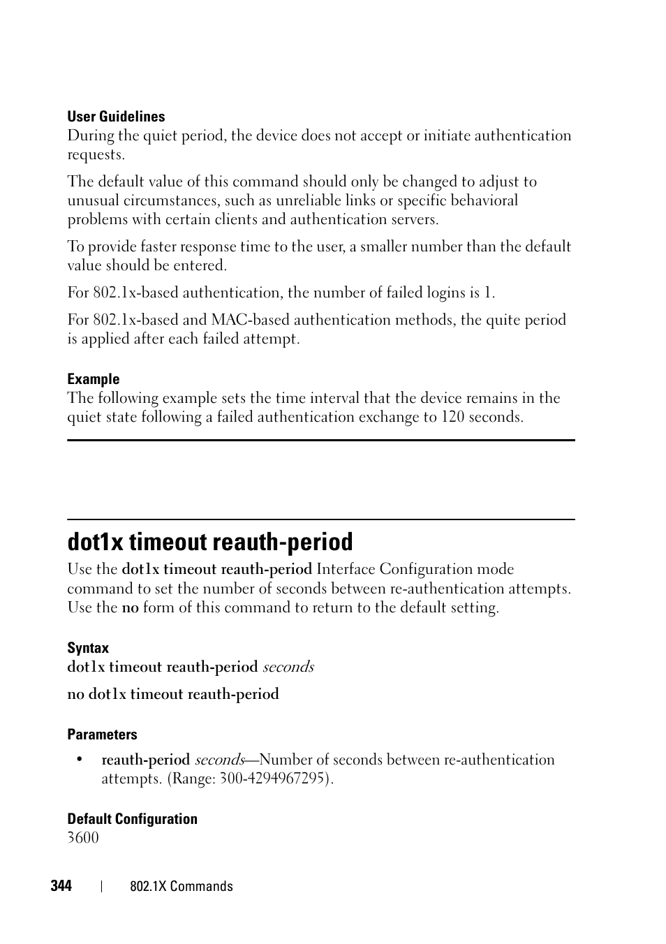 Dot1x timeout reauth-period | Dell PowerEdge VRTX User Manual | Page 344 / 832