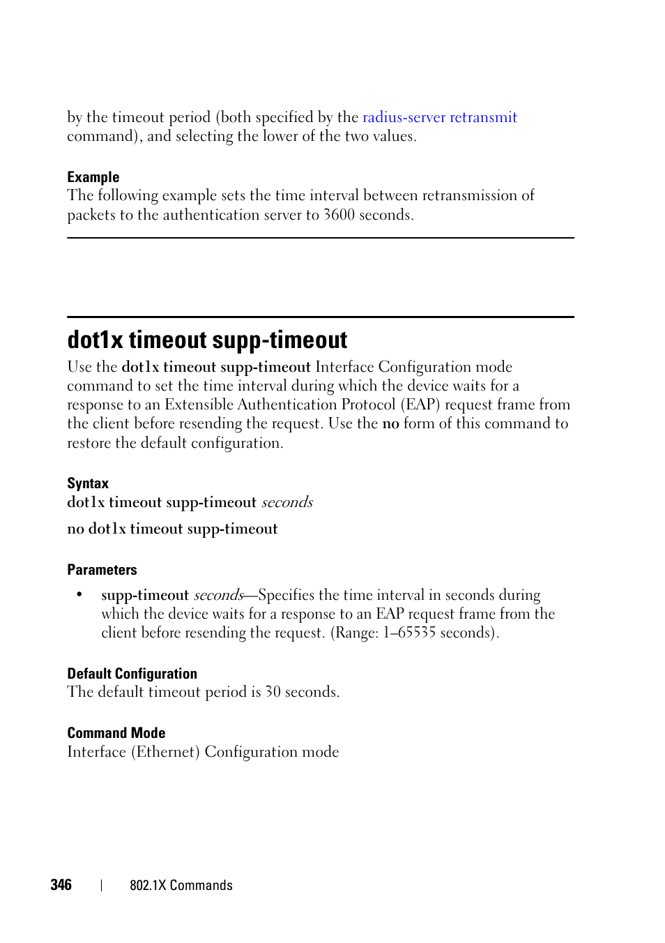 Dot1x timeout supp-timeout | Dell PowerEdge VRTX User Manual | Page 346 / 832