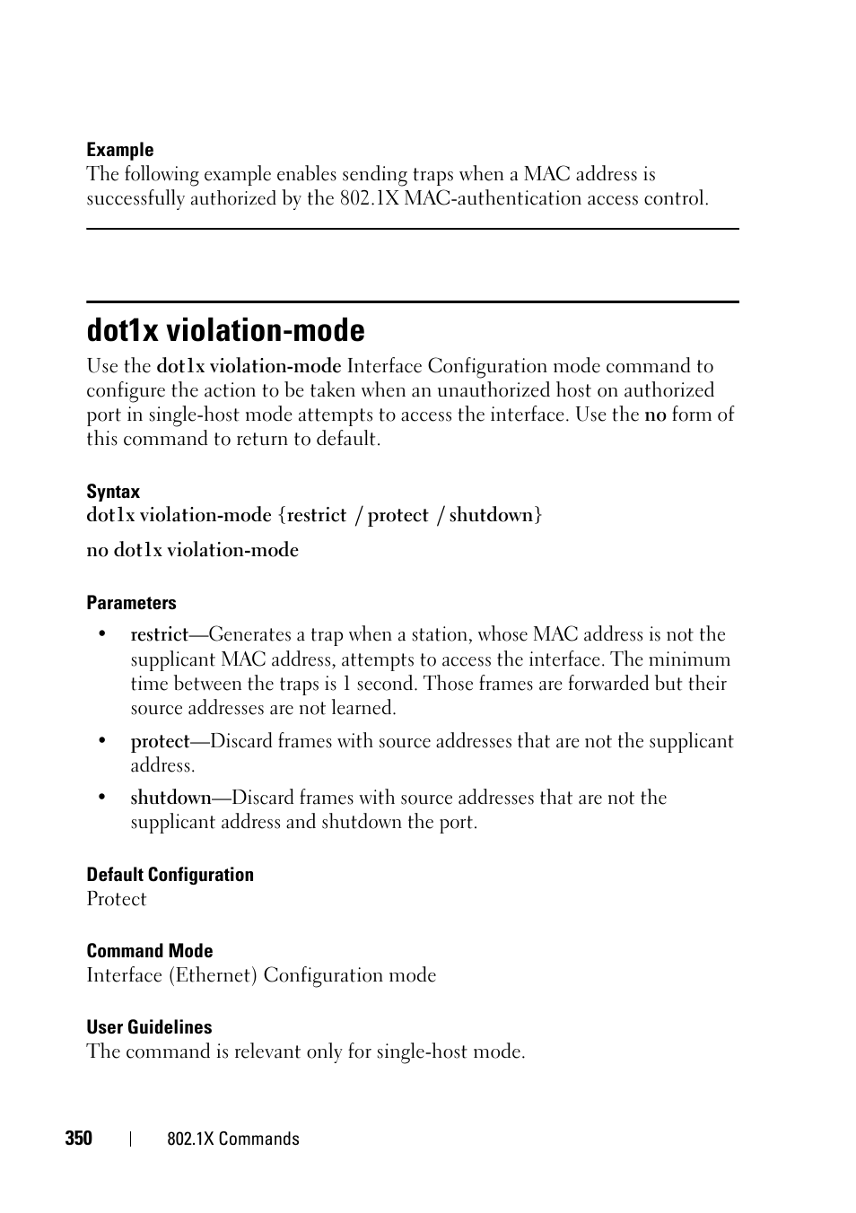 Dot1x violation-mode | Dell PowerEdge VRTX User Manual | Page 350 / 832