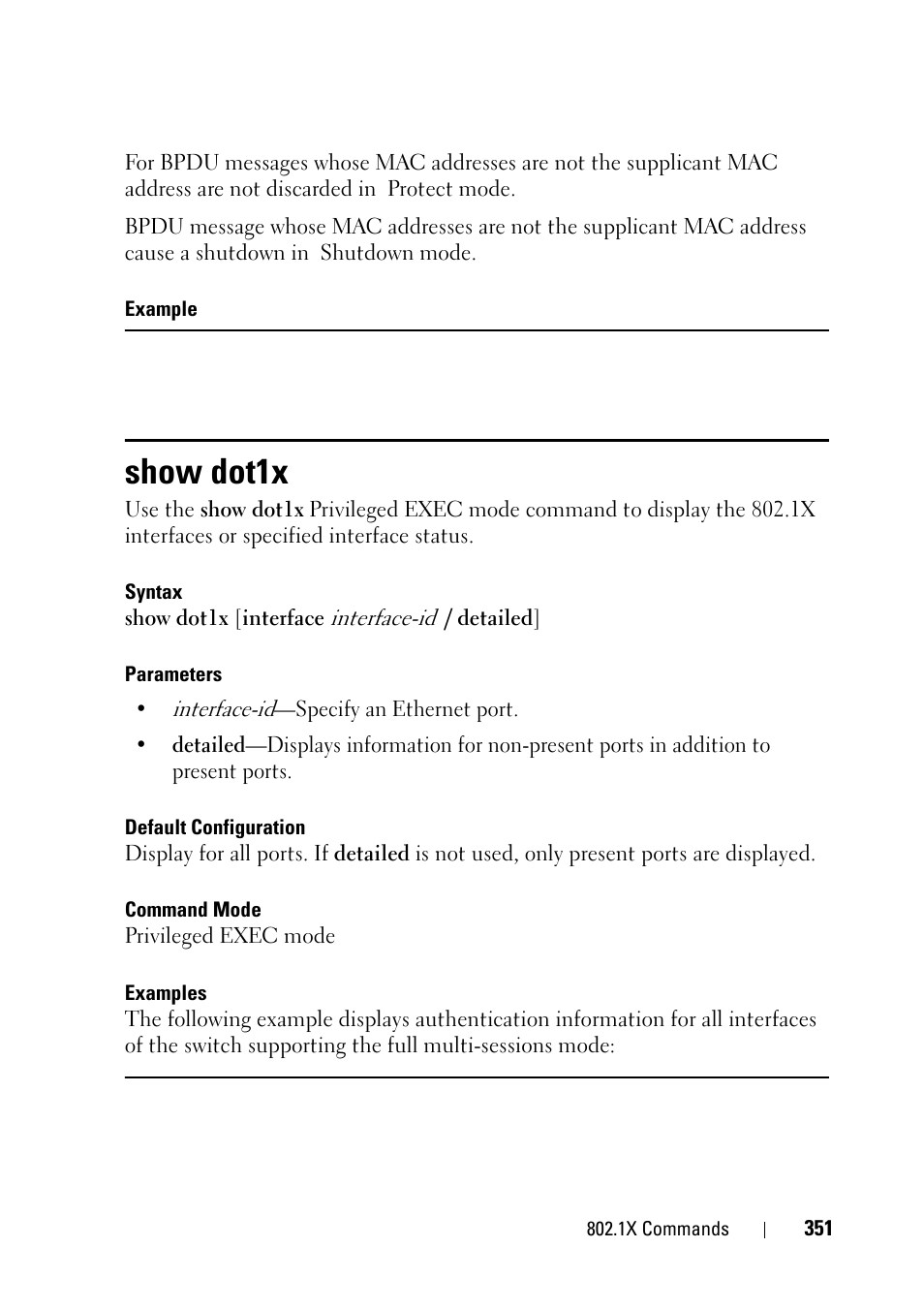 Show dot1x | Dell PowerEdge VRTX User Manual | Page 351 / 832
