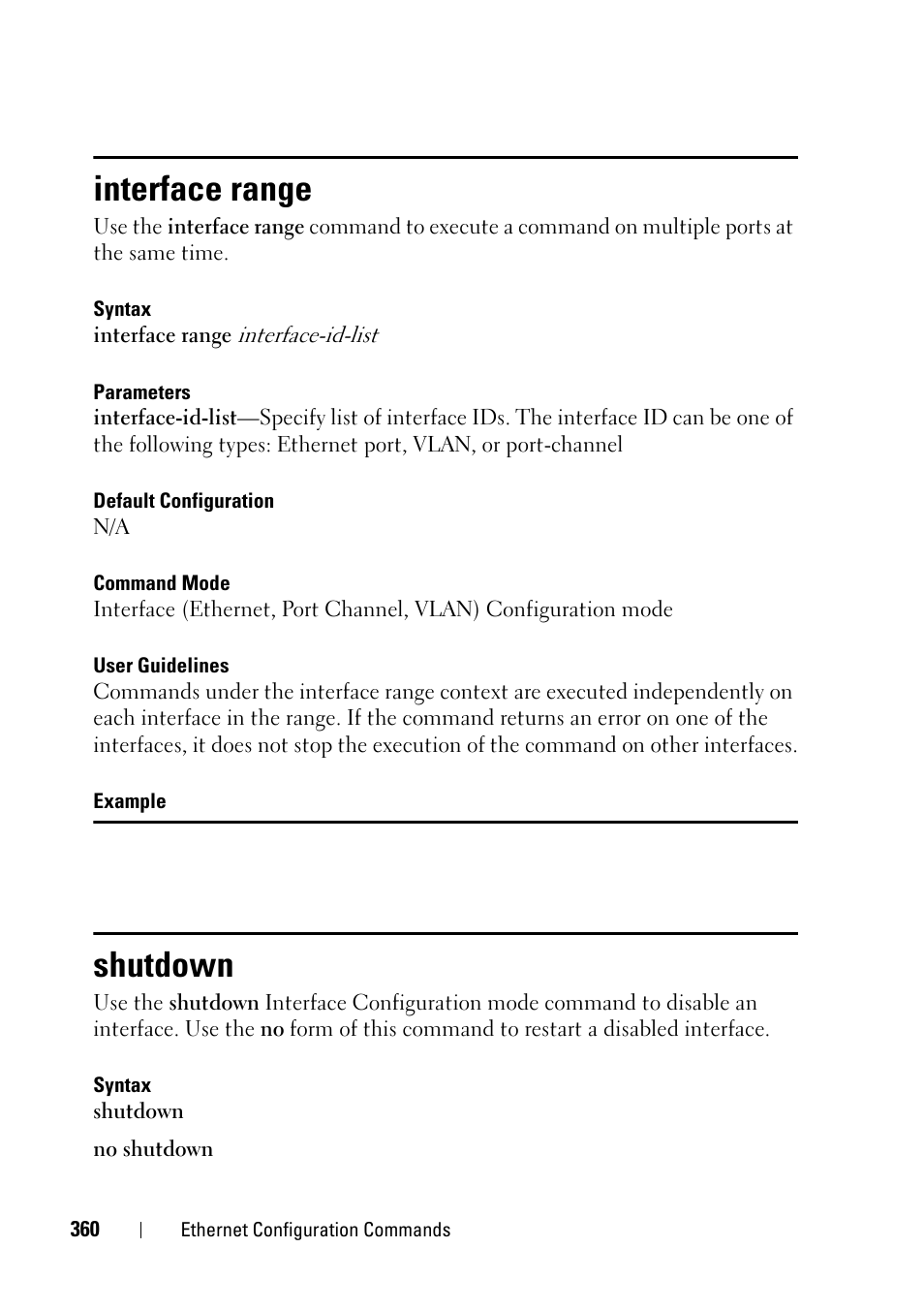 Interface range, Shutdown | Dell PowerEdge VRTX User Manual | Page 360 / 832