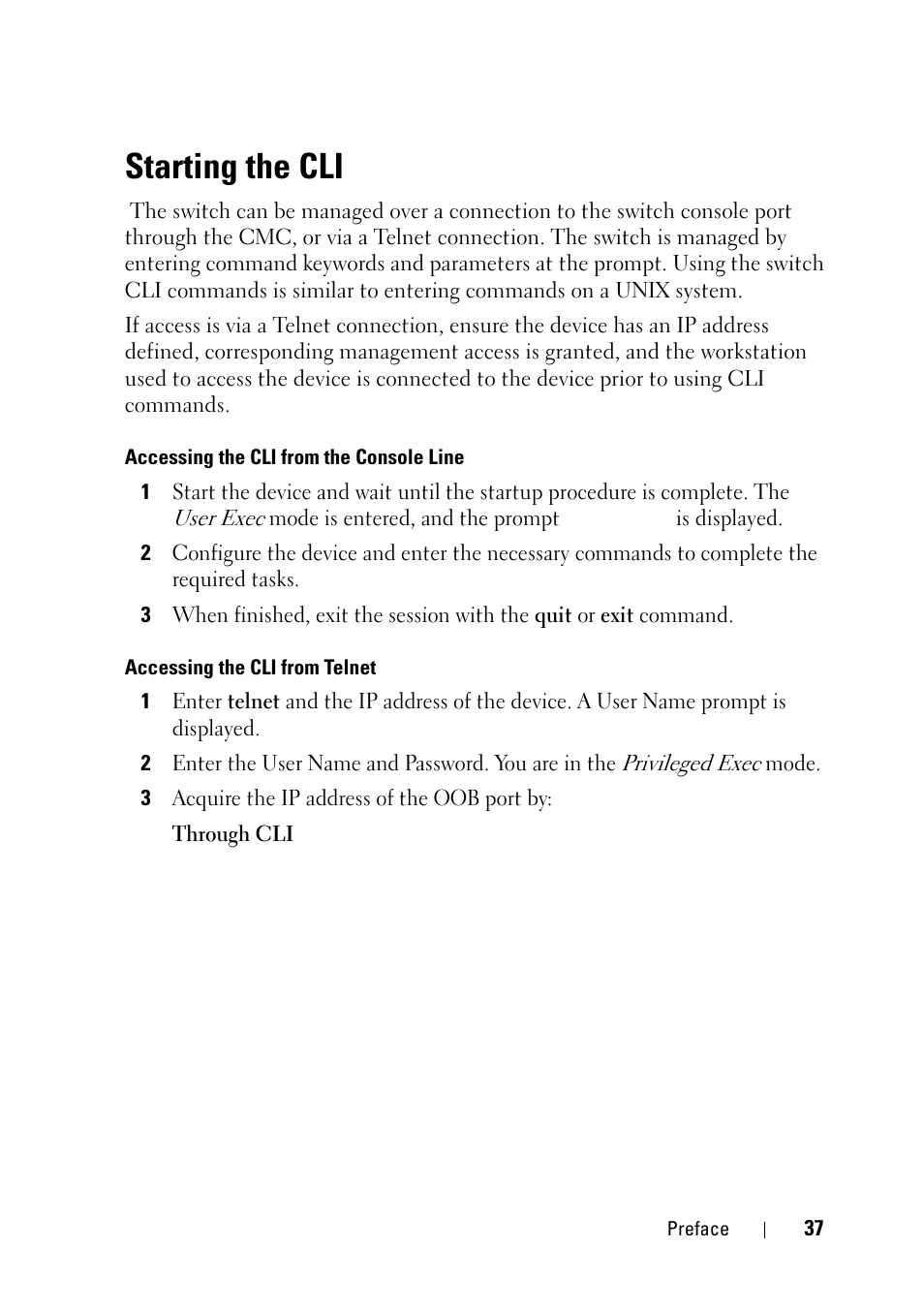 Starting the cli | Dell PowerEdge VRTX User Manual | Page 37 / 832