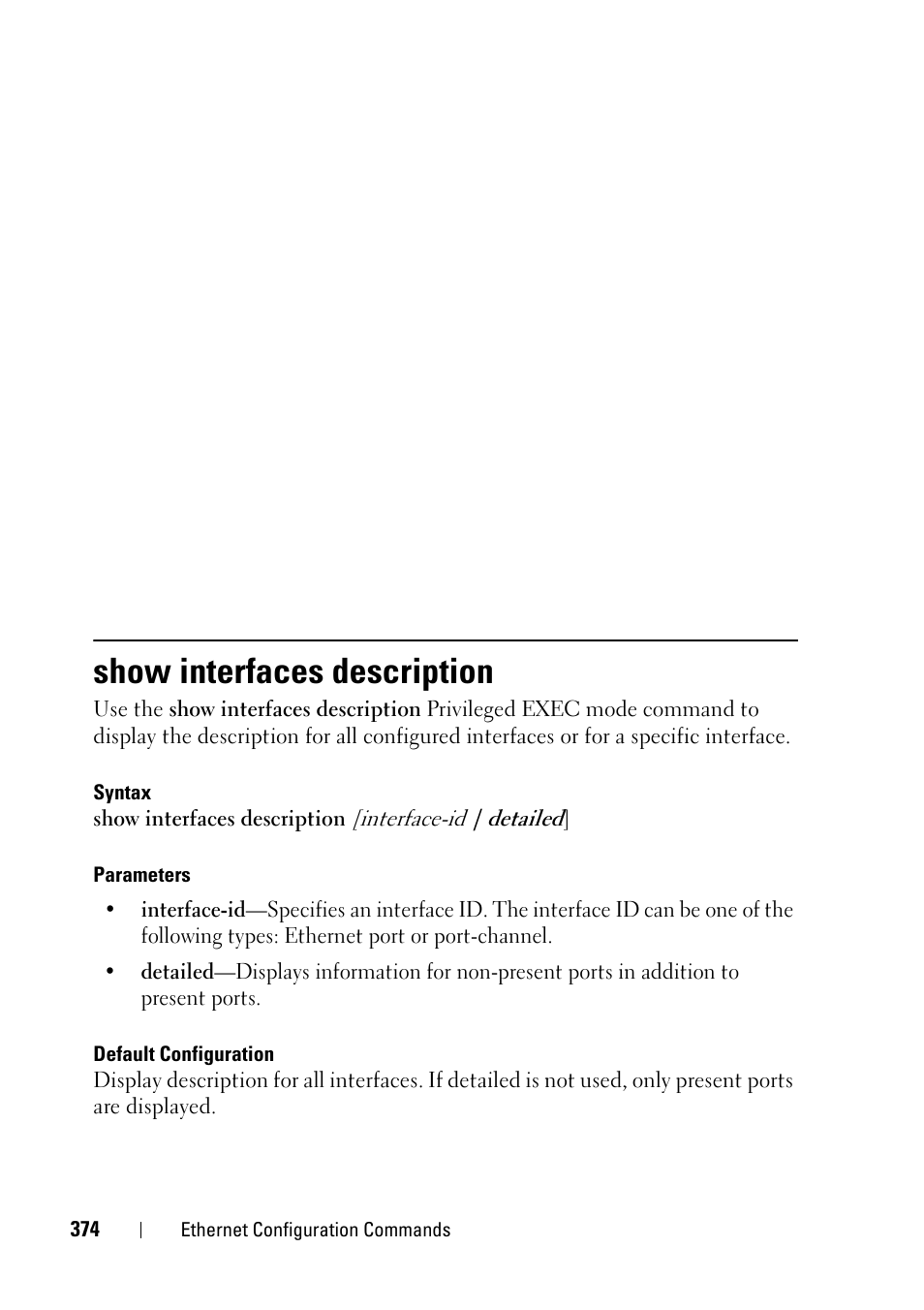 Show interfaces description | Dell PowerEdge VRTX User Manual | Page 374 / 832
