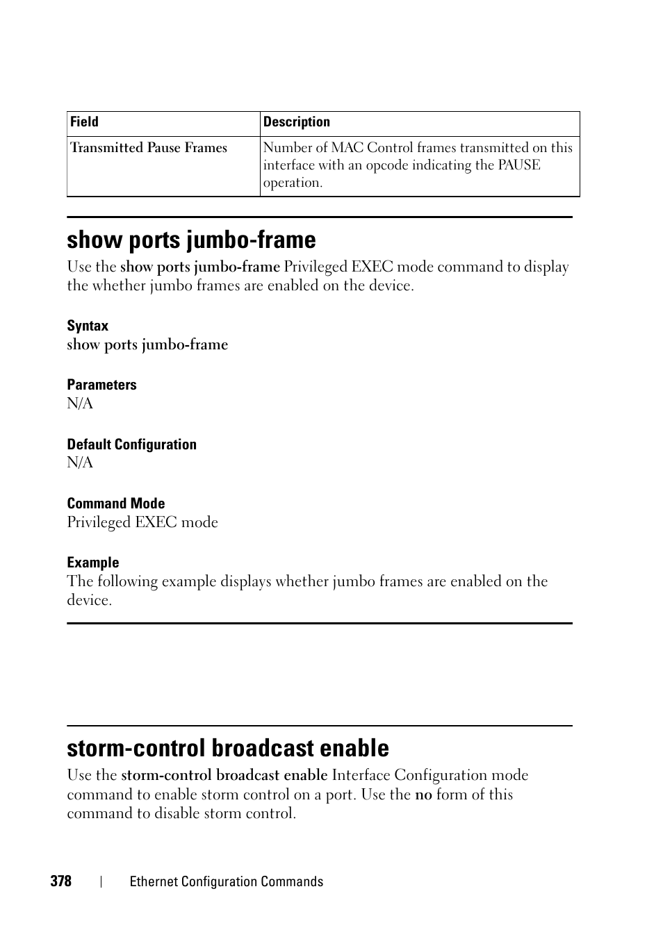 Show ports jumbo-frame, Storm-control broadcast enable | Dell PowerEdge VRTX User Manual | Page 378 / 832