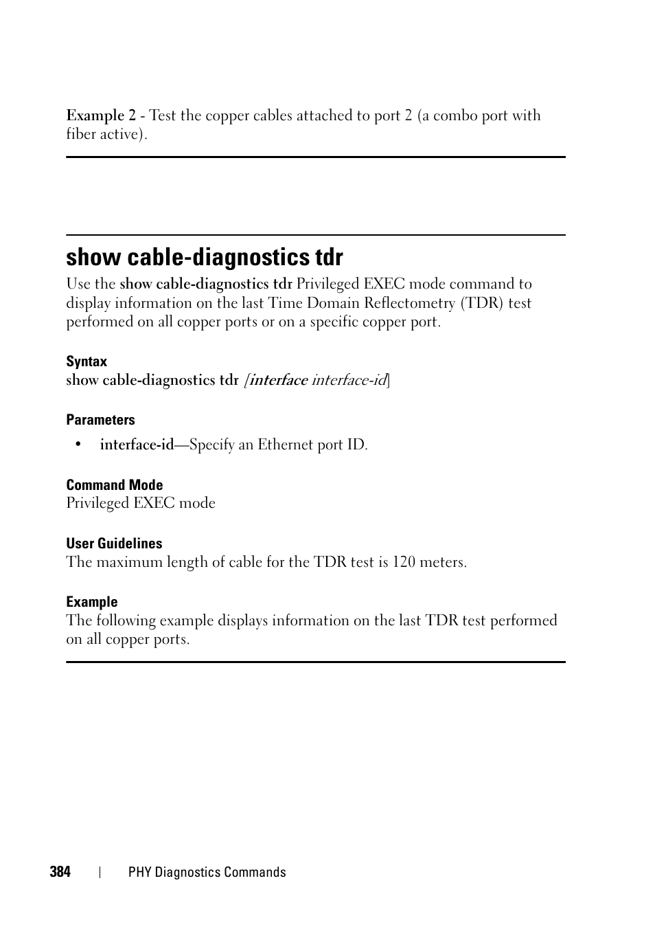 Show cable-diagnostics tdr | Dell PowerEdge VRTX User Manual | Page 384 / 832