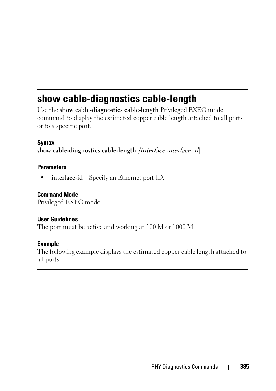 Show cable-diagnostics cable-length | Dell PowerEdge VRTX User Manual | Page 385 / 832