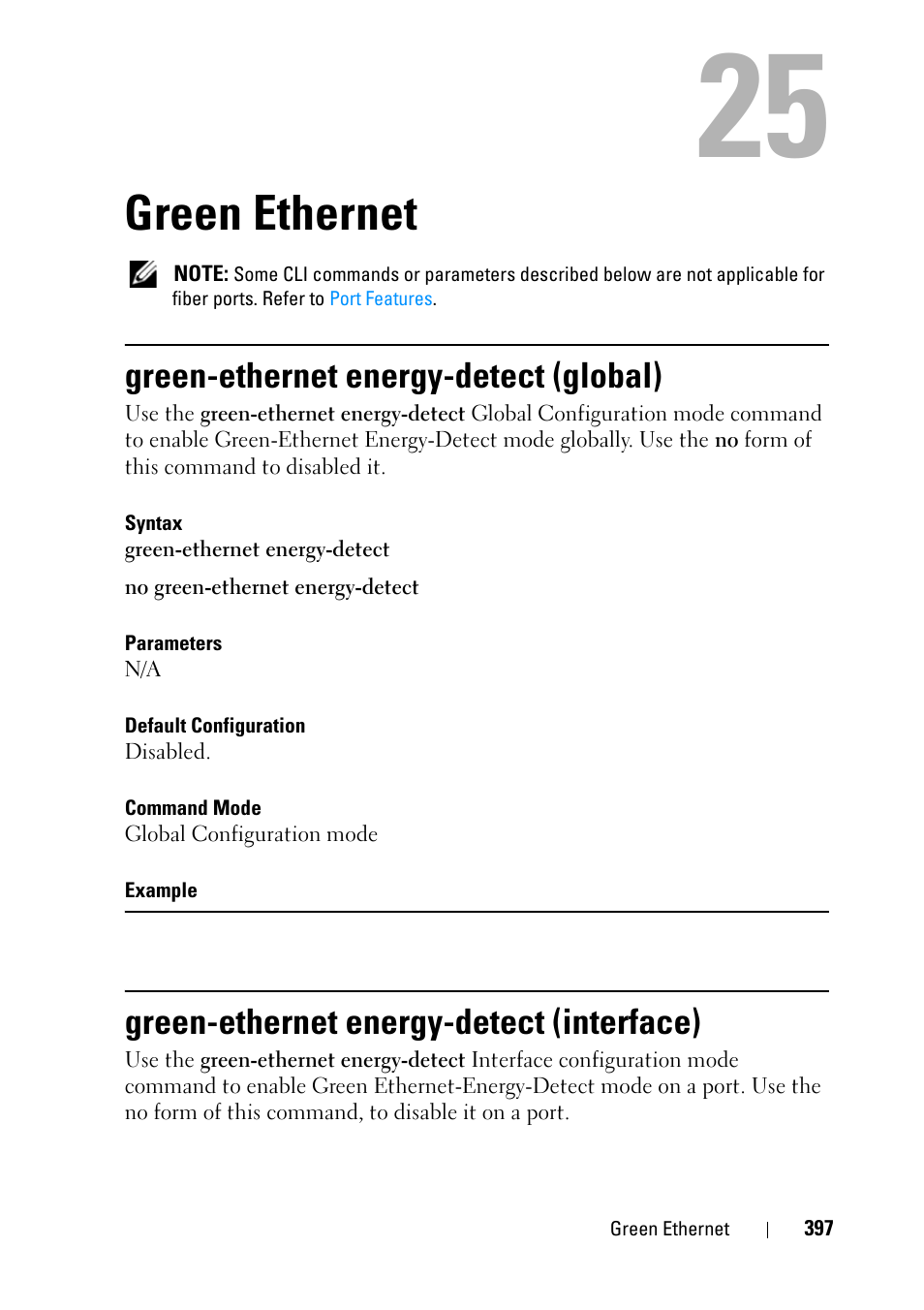 Green ethernet, Green-ethernet energy-detect (global), Green-ethernet energy-detect (interface) | 23 green ethernet | Dell PowerEdge VRTX User Manual | Page 397 / 832