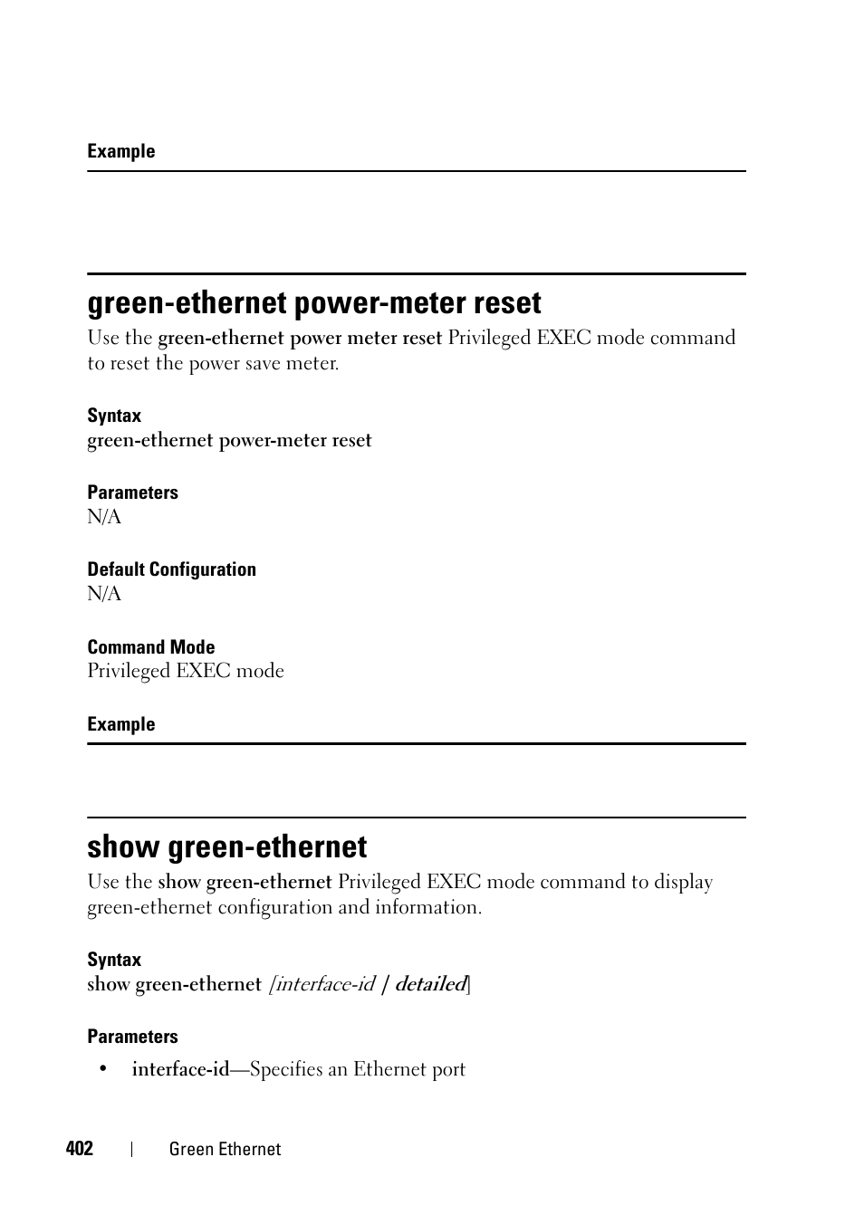 Green-ethernet power-meter reset, Show green-ethernet | Dell PowerEdge VRTX User Manual | Page 402 / 832