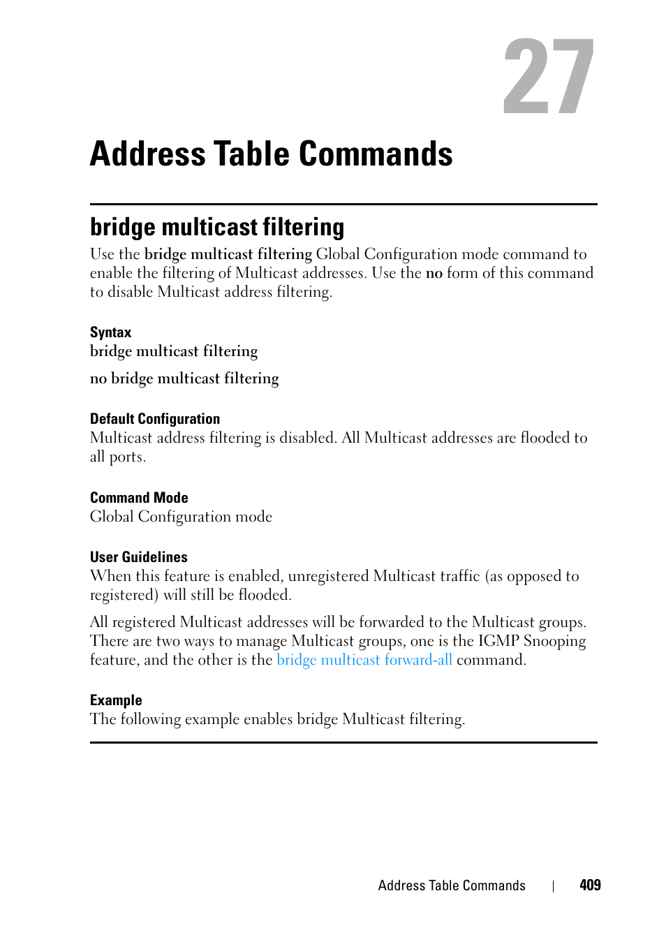 Address table commands, Bridge multicast filtering, 25 address table commands | Dell PowerEdge VRTX User Manual | Page 409 / 832