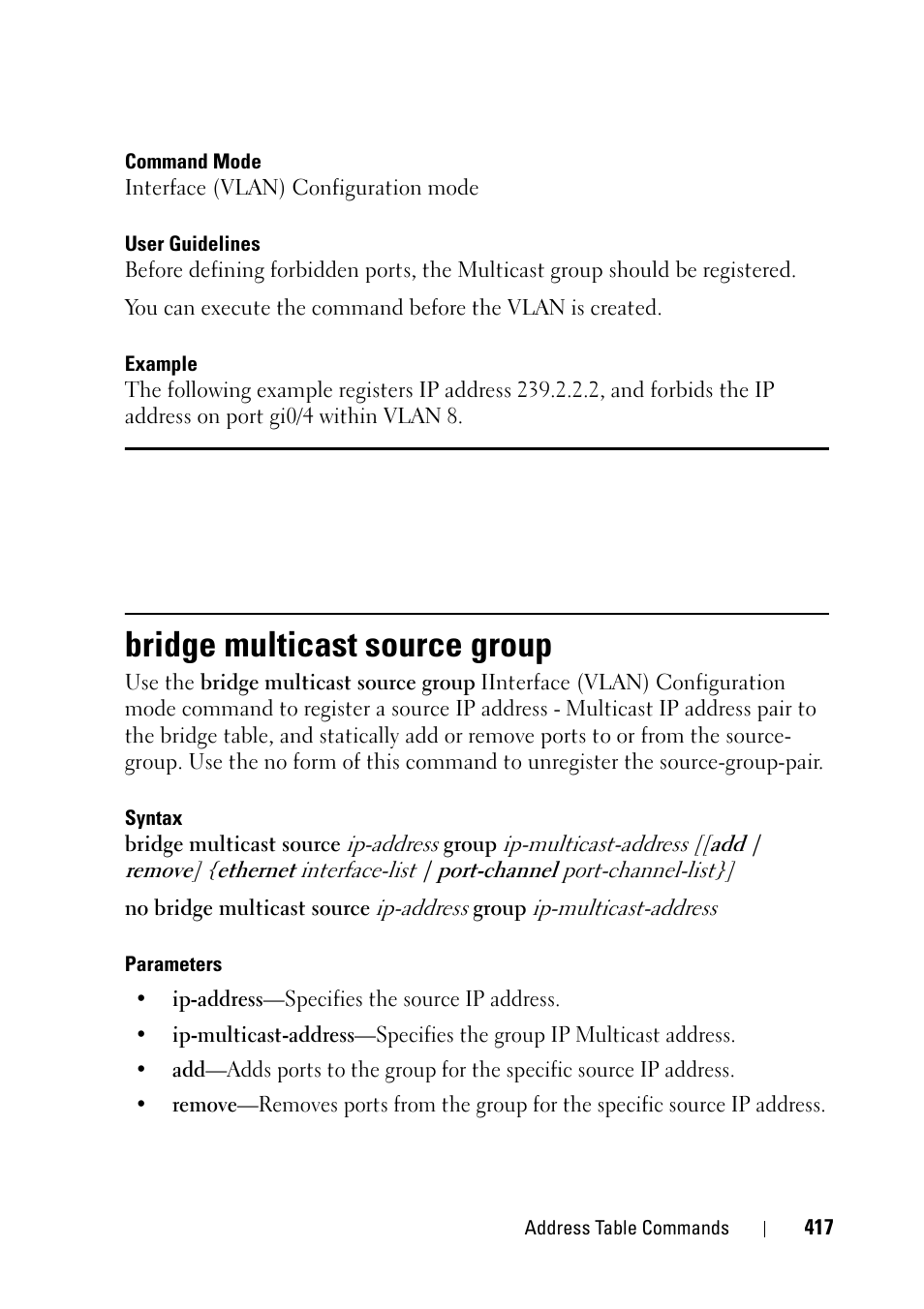 Bridge multicast source group, Bridge multicast source, Group | Dell PowerEdge VRTX User Manual | Page 417 / 832