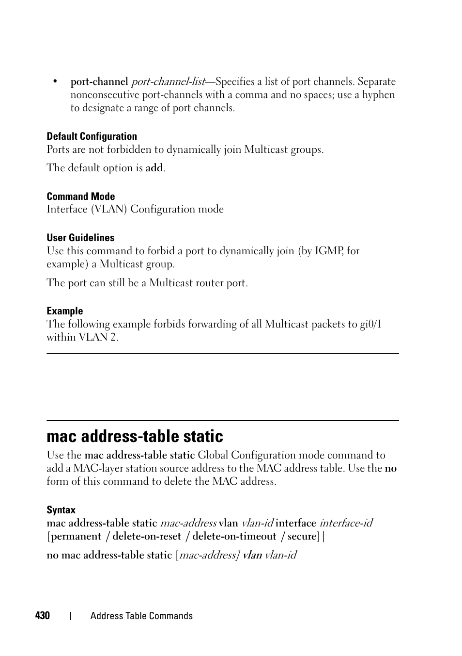 Mac address-table static | Dell PowerEdge VRTX User Manual | Page 430 / 832