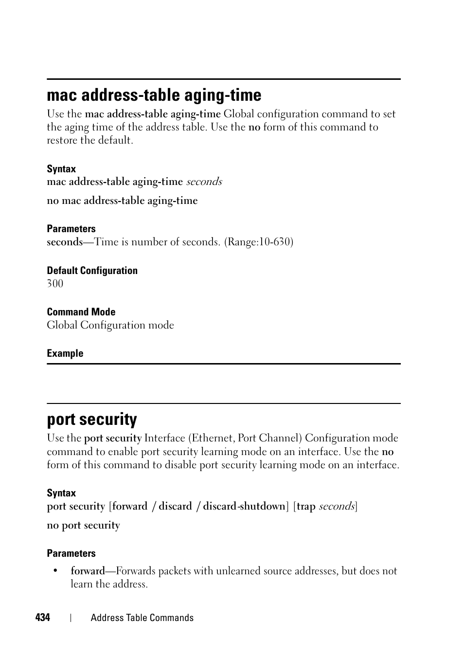 Mac address-table aging-time, Port security | Dell PowerEdge VRTX User Manual | Page 434 / 832