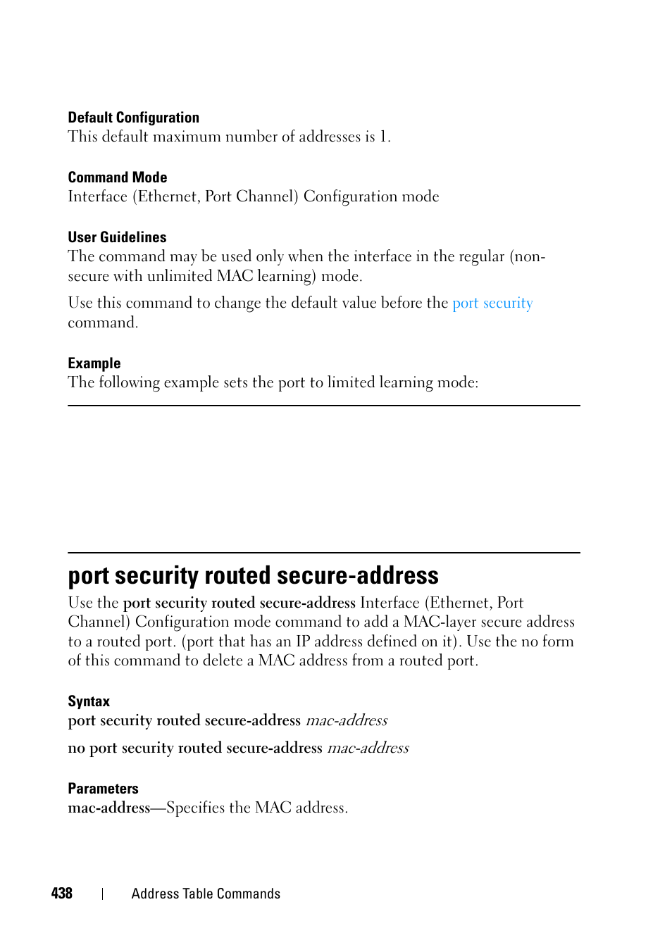 Port security routed secure-address | Dell PowerEdge VRTX User Manual | Page 438 / 832