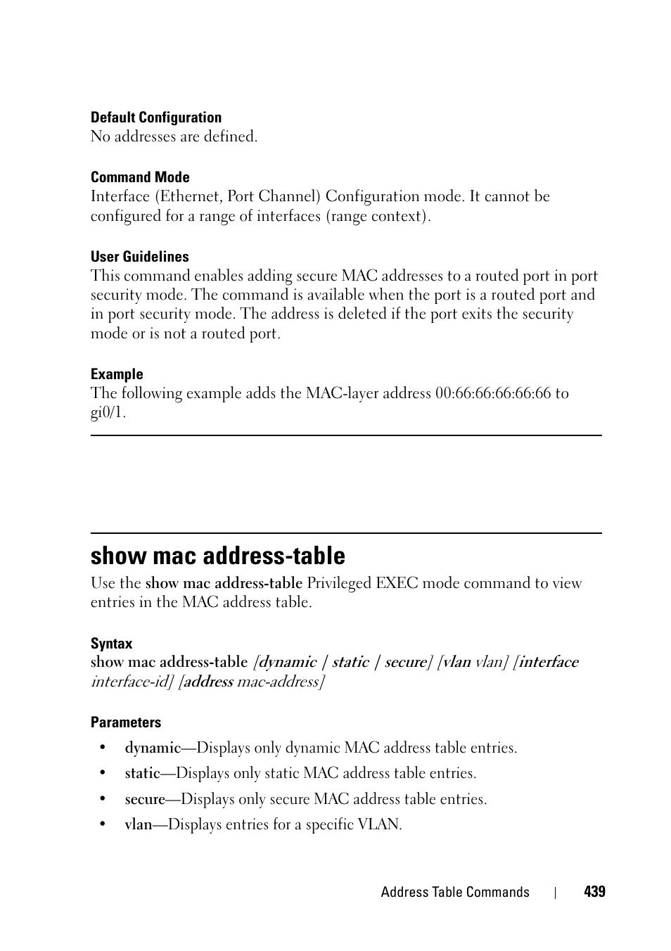 Show mac address-table | Dell PowerEdge VRTX User Manual | Page 439 / 832