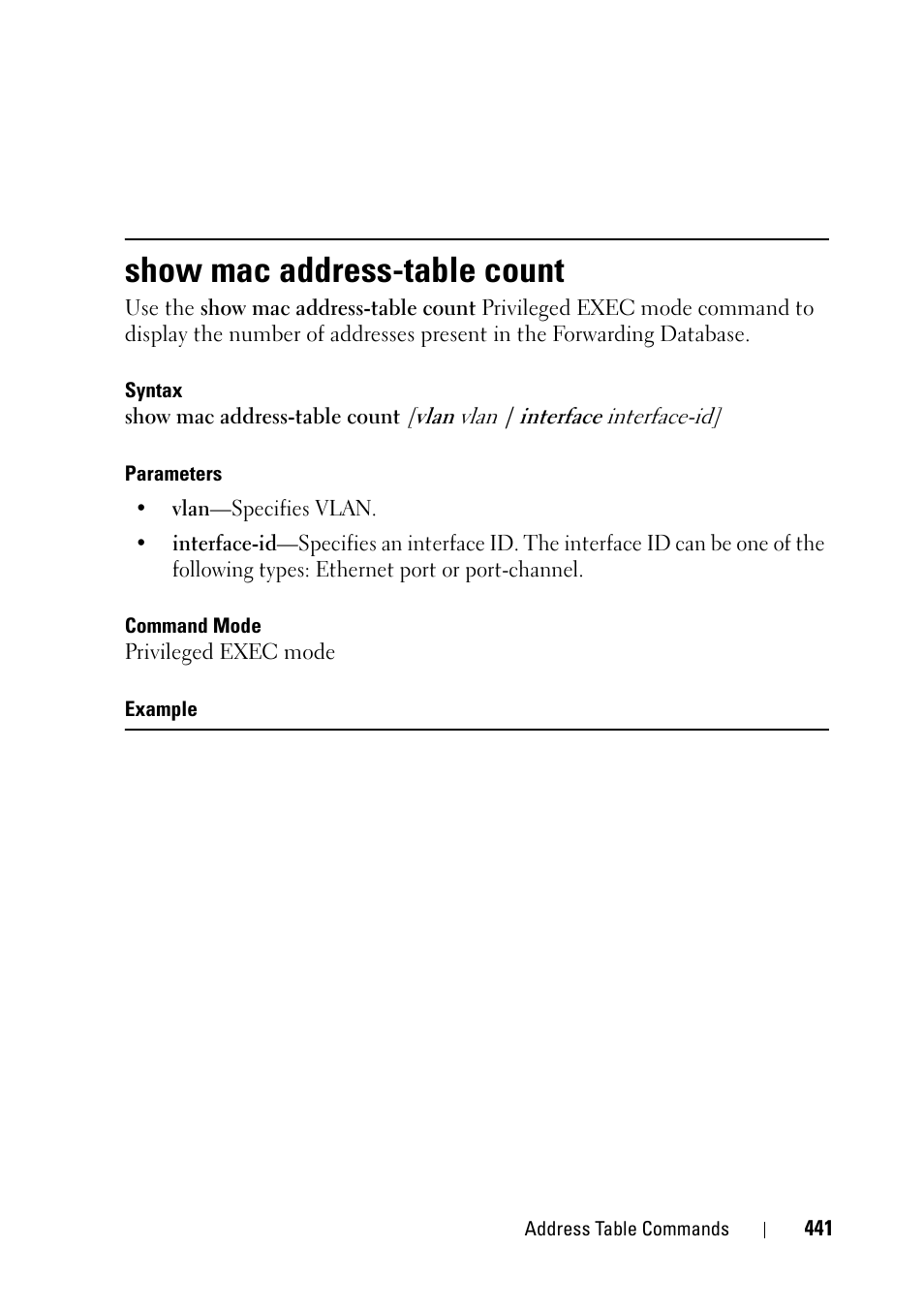 Show mac address-table count | Dell PowerEdge VRTX User Manual | Page 441 / 832