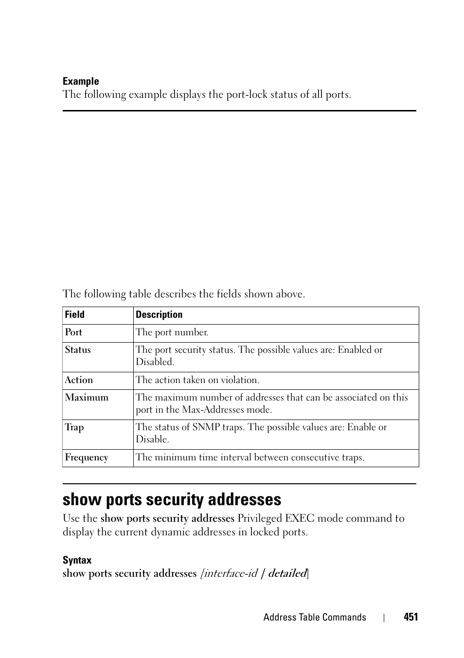 Show ports security addresses | Dell PowerEdge VRTX User Manual | Page 451 / 832