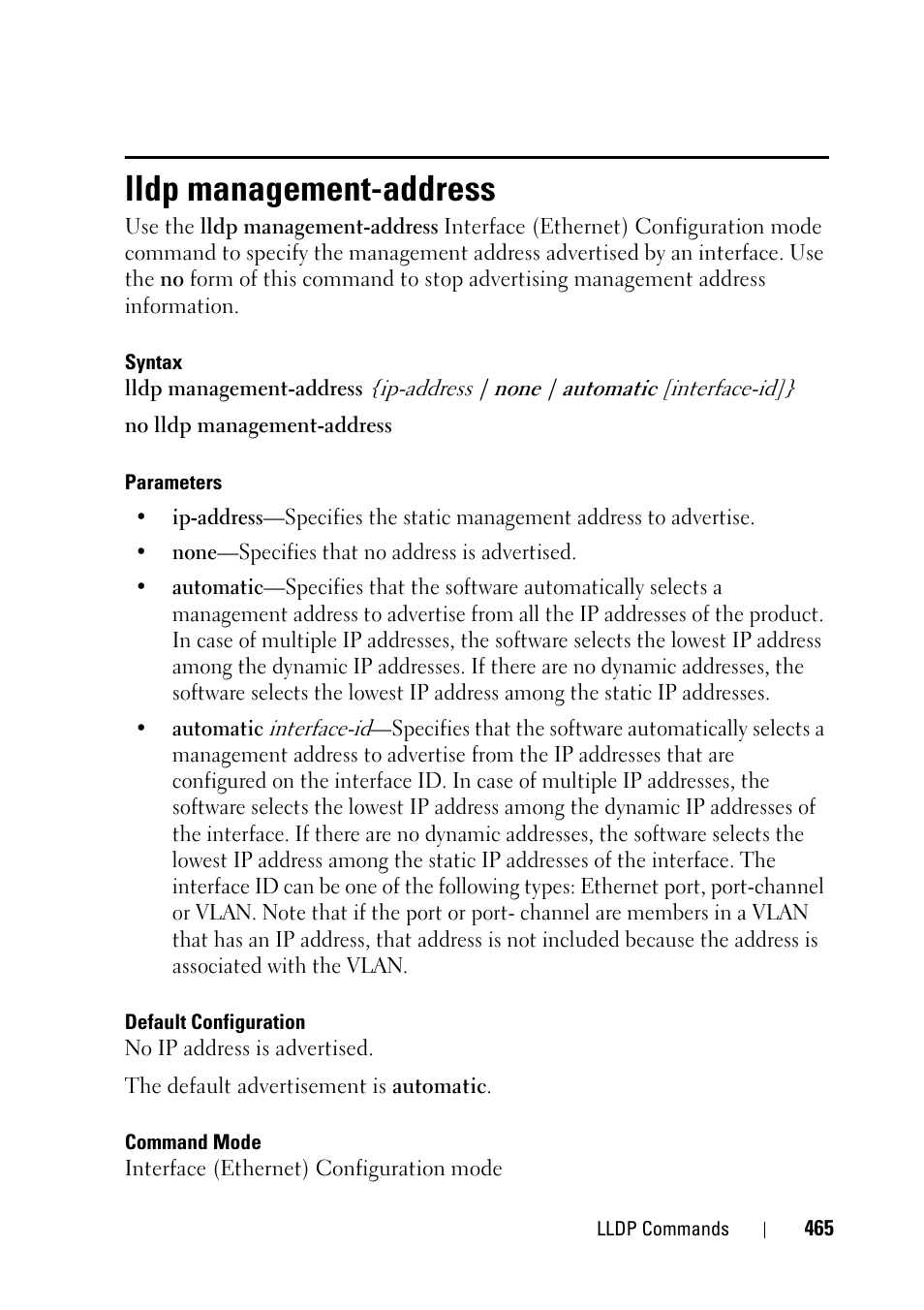 Lldp management-address | Dell PowerEdge VRTX User Manual | Page 465 / 832