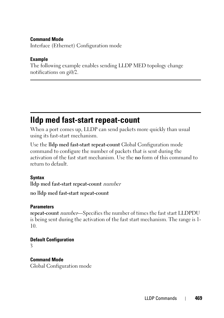 Lldp med fast-start repeat-count | Dell PowerEdge VRTX User Manual | Page 469 / 832