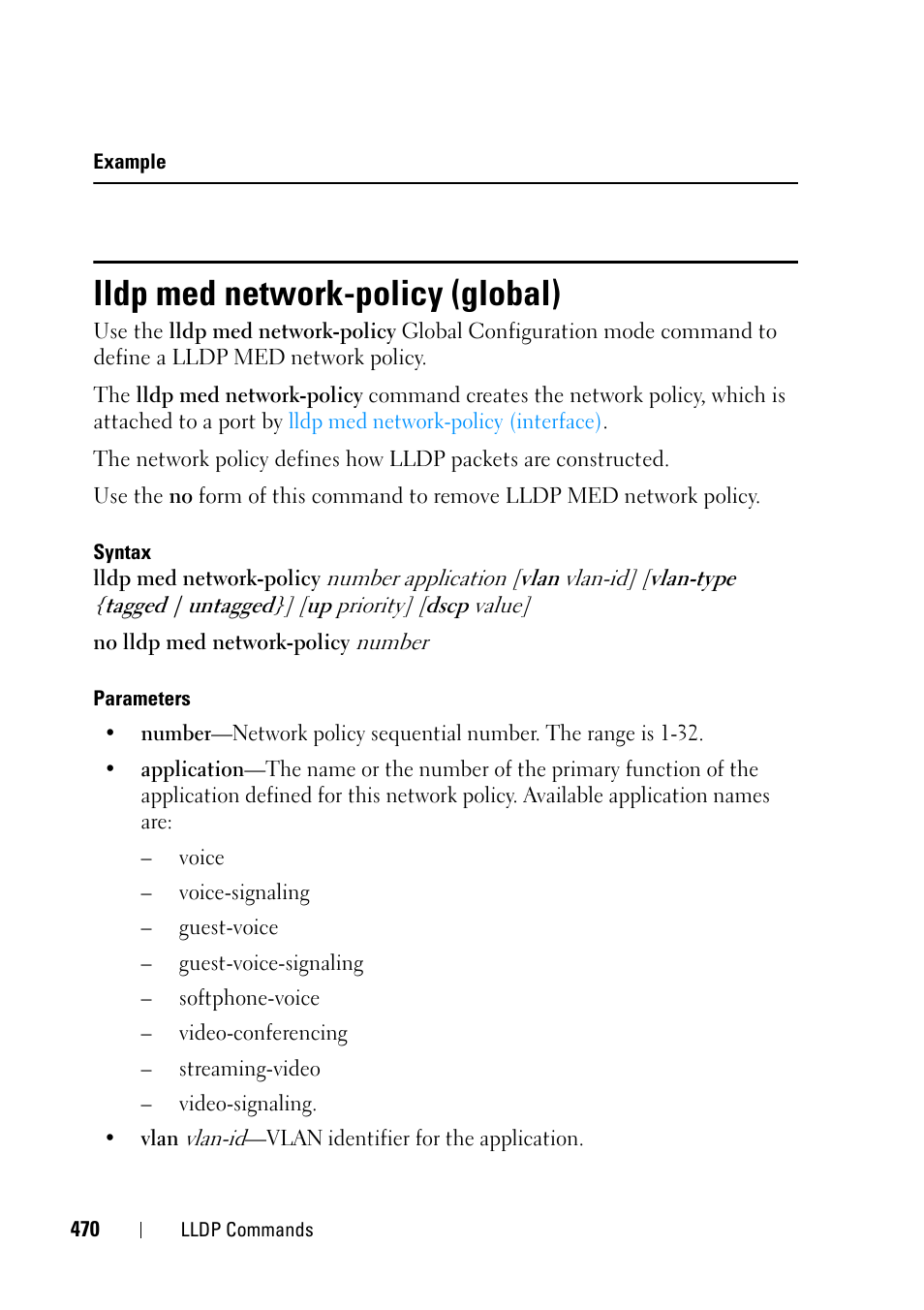 Lldp med network-policy (global) | Dell PowerEdge VRTX User Manual | Page 470 / 832