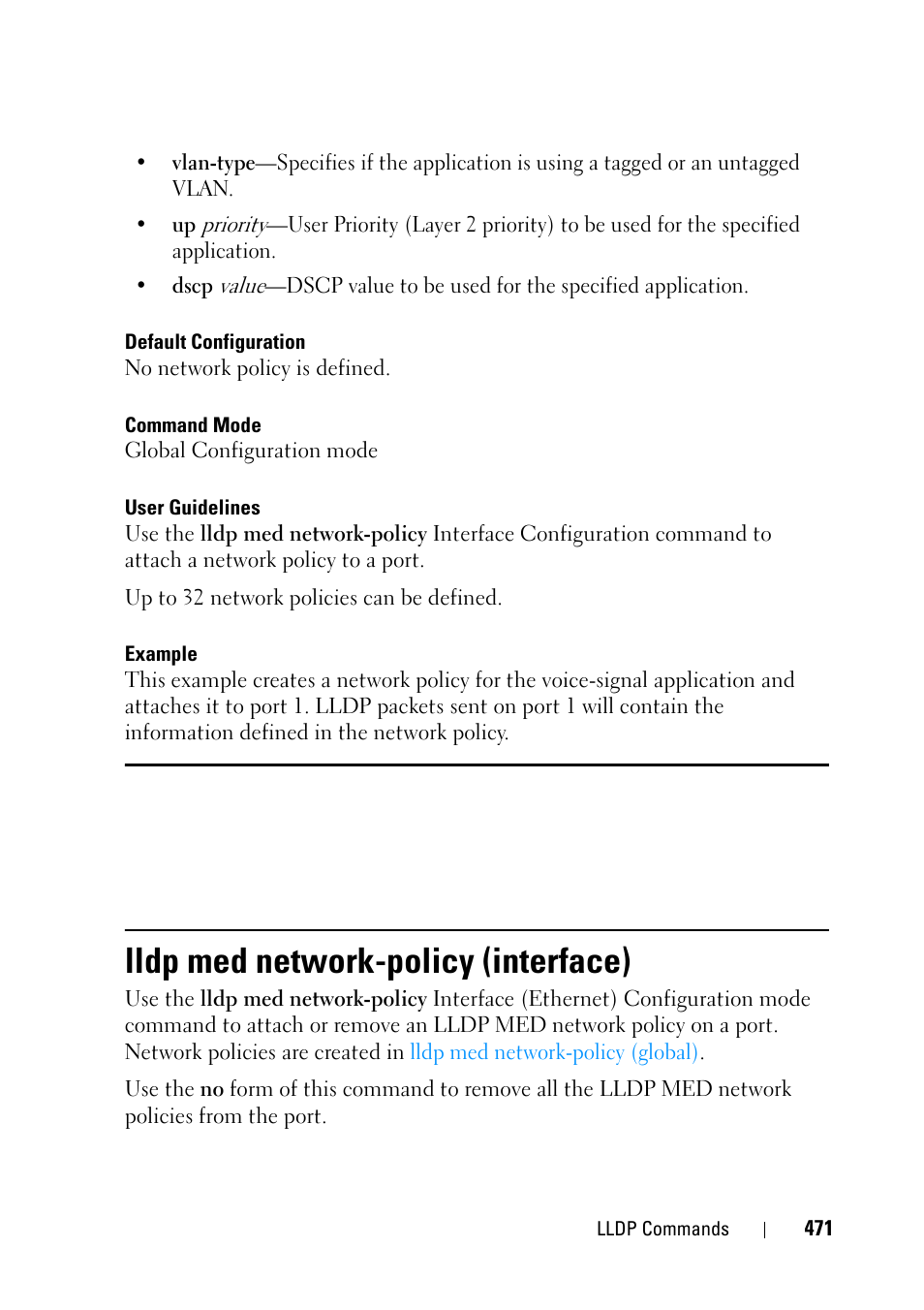 Lldp med network-policy (interface) | Dell PowerEdge VRTX User Manual | Page 471 / 832