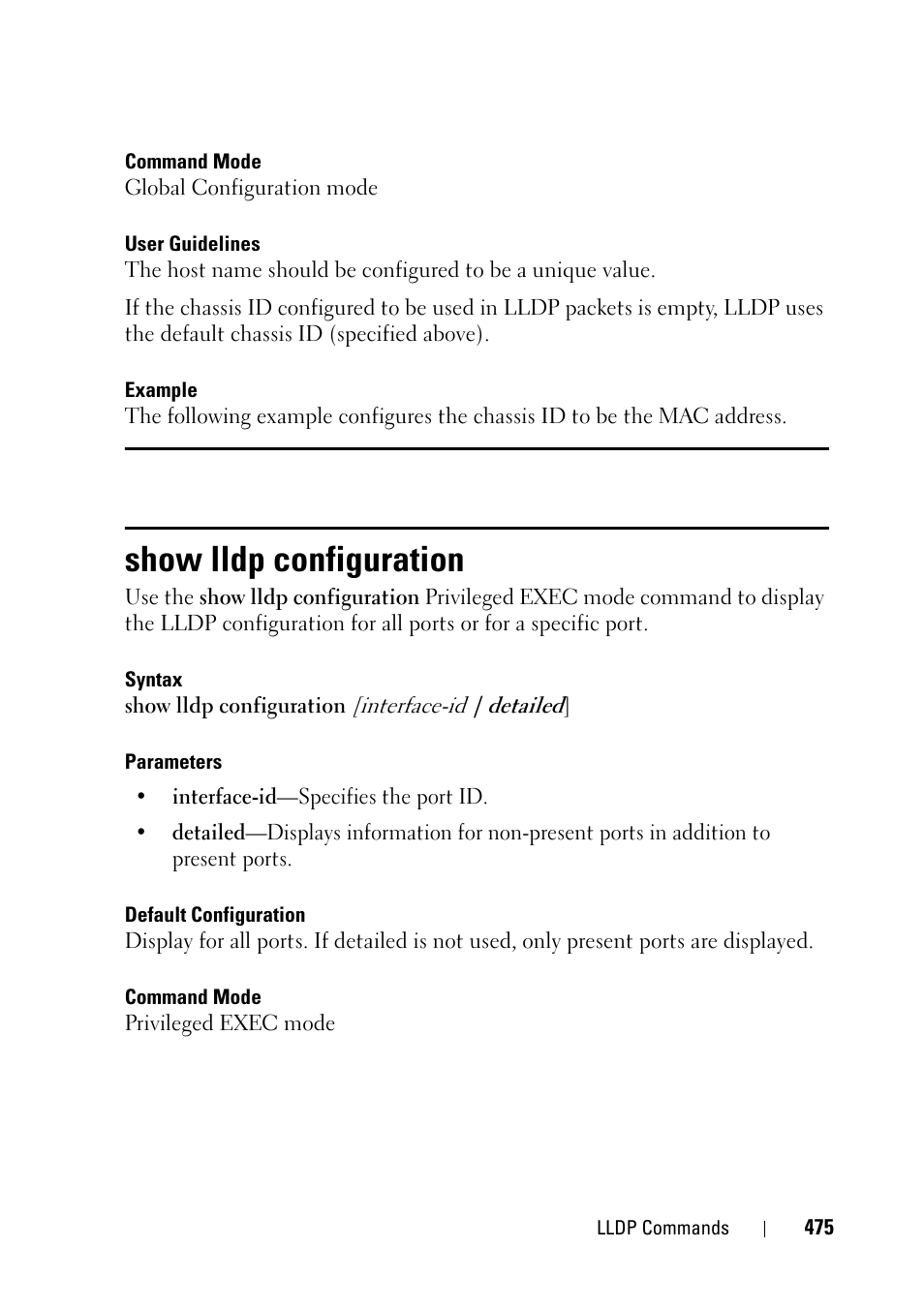 Show lldp configuration | Dell PowerEdge VRTX User Manual | Page 475 / 832
