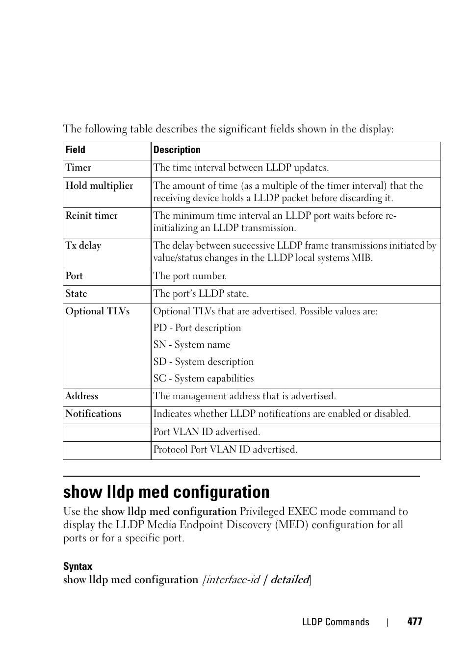Show lldp med configuration | Dell PowerEdge VRTX User Manual | Page 477 / 832