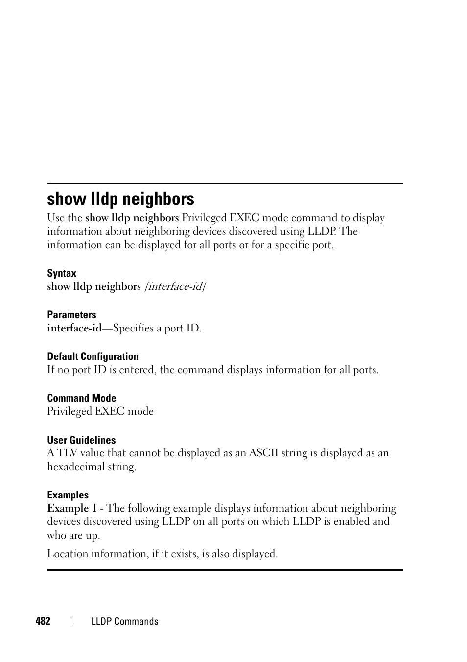 Show lldp neighbors | Dell PowerEdge VRTX User Manual | Page 482 / 832