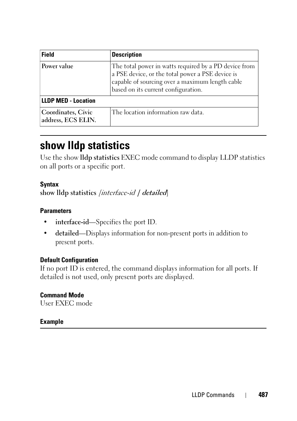 Show lldp statistics | Dell PowerEdge VRTX User Manual | Page 487 / 832