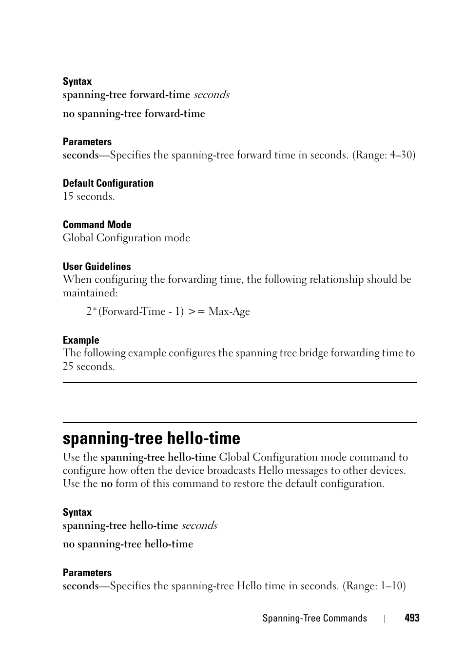 Spanning-tree hello-time | Dell PowerEdge VRTX User Manual | Page 493 / 832