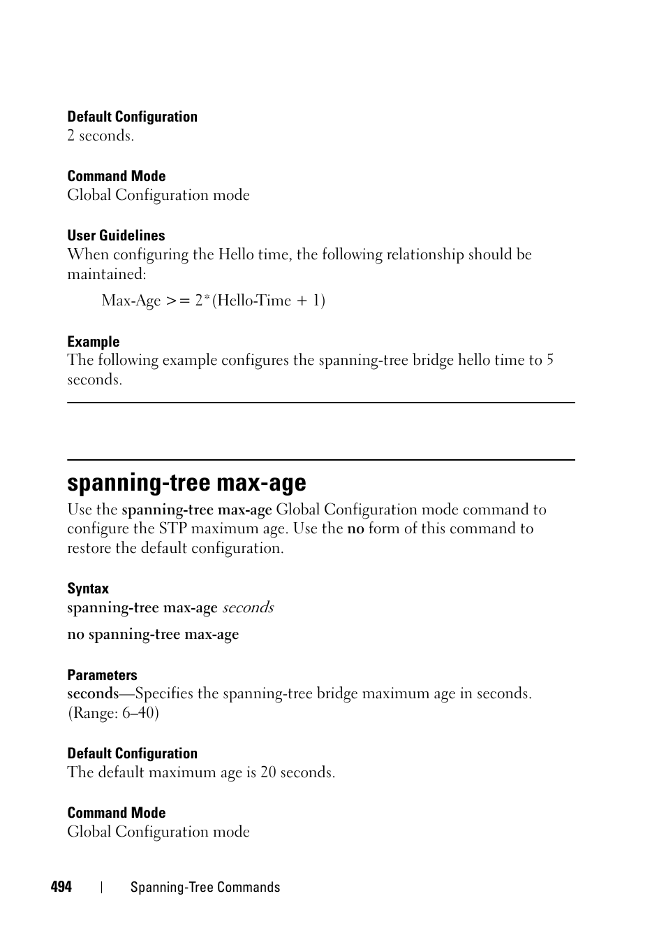Spanning-tree max-age | Dell PowerEdge VRTX User Manual | Page 494 / 832
