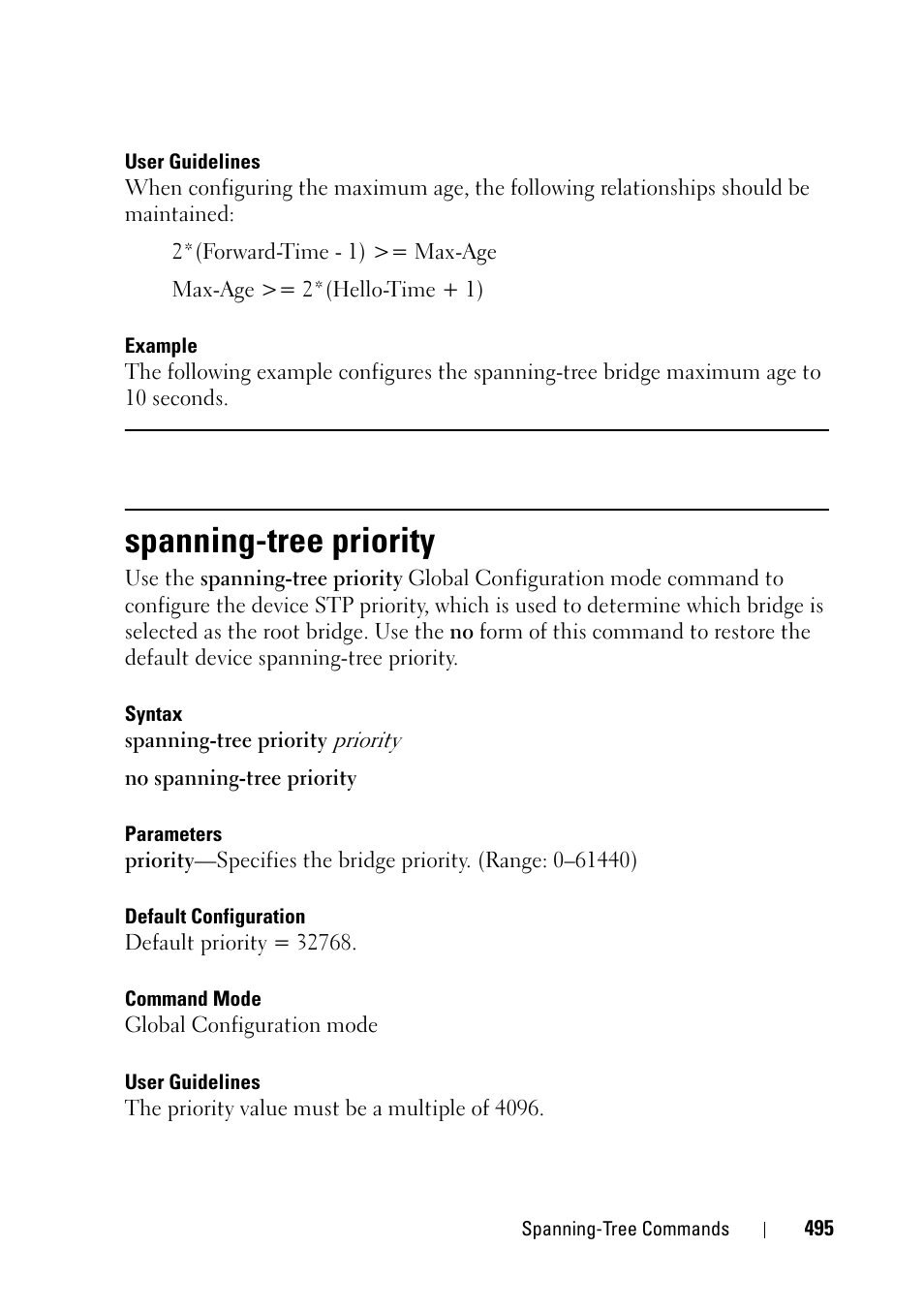 Spanning-tree priority | Dell PowerEdge VRTX User Manual | Page 495 / 832