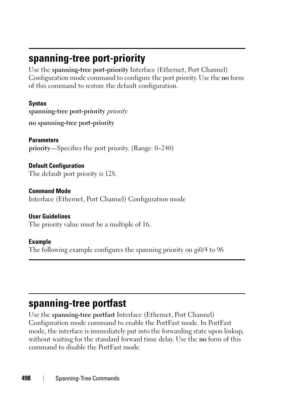 Spanning-tree port-priority, Spanning-tree portfast | Dell PowerEdge VRTX User Manual | Page 498 / 832