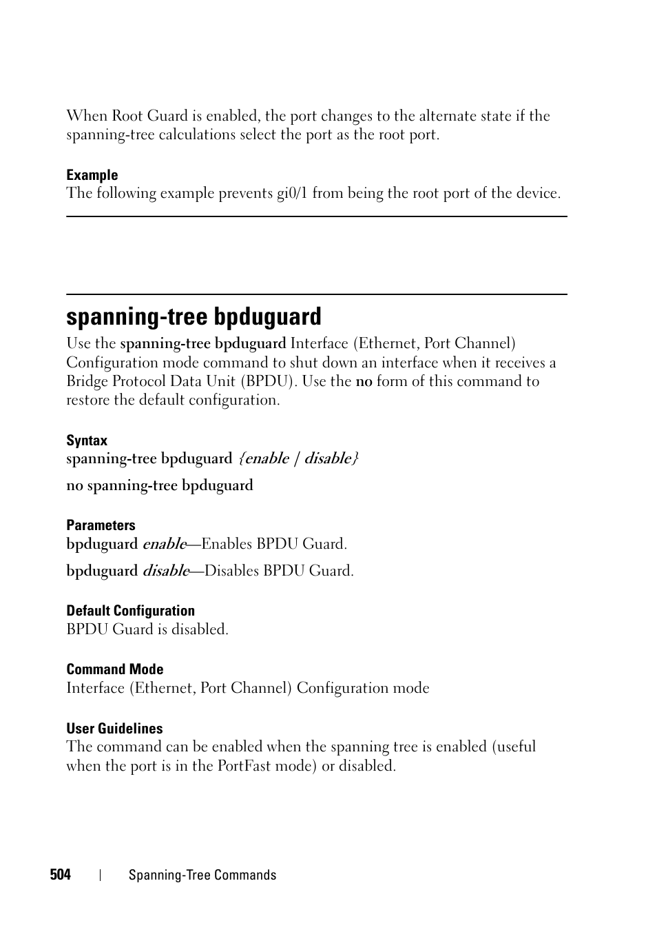 Spanning-tree bpduguard | Dell PowerEdge VRTX User Manual | Page 504 / 832