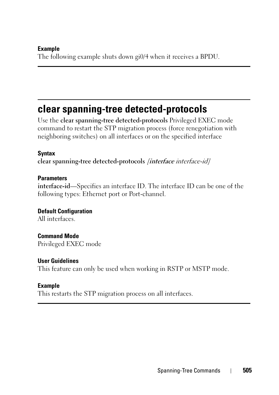 Clear spanning-tree detected-protocols | Dell PowerEdge VRTX User Manual | Page 505 / 832